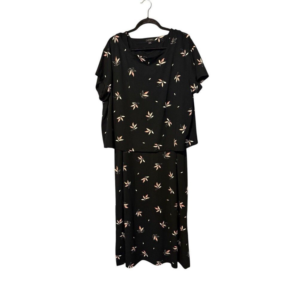 J Jill Wearever Minimalist Layered Dress Set Floral Midi 2X NWOT